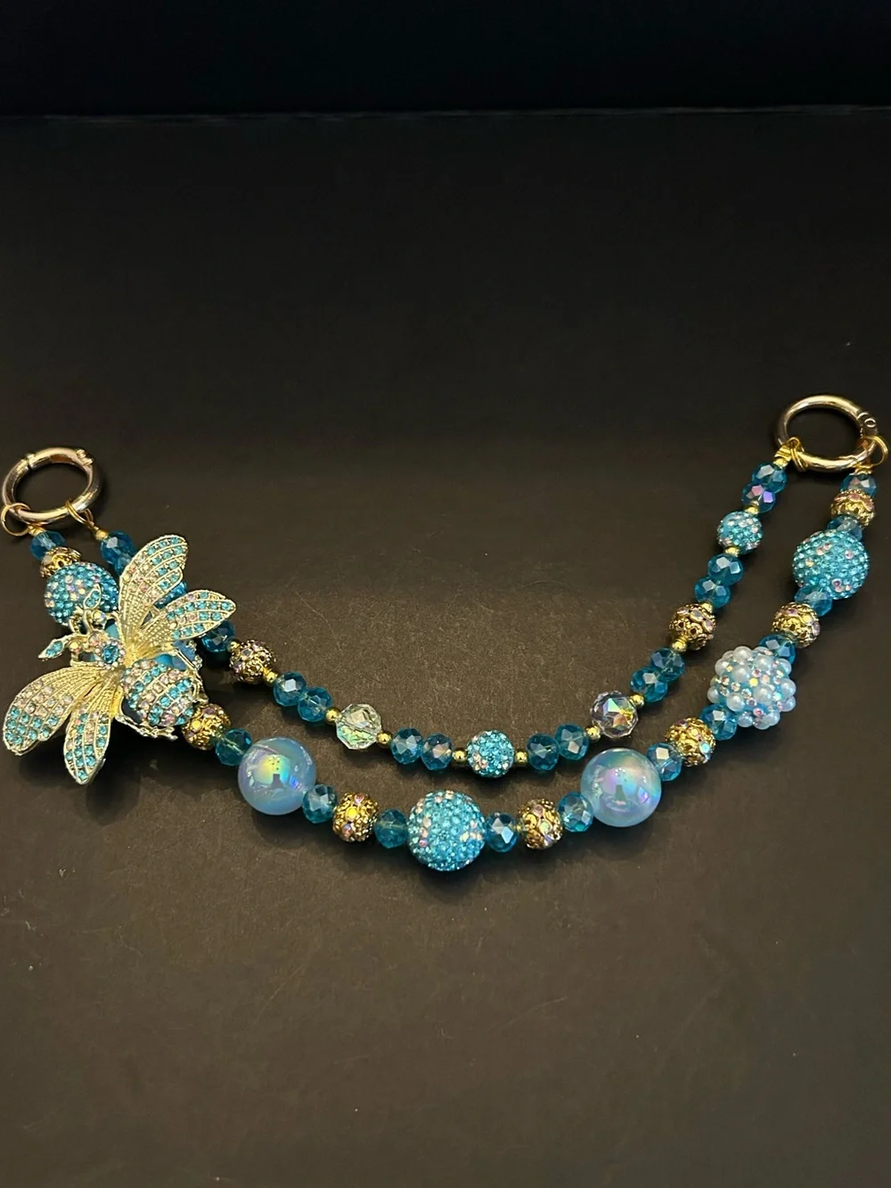 PREMIUM Bee Pendant Purse 👛 Bag Chain Necklace w/Turquoise Crystal Beads